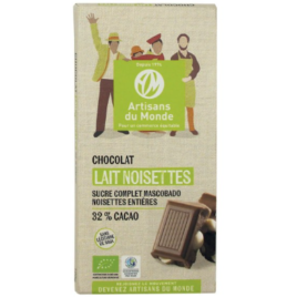 Chocolat Bio lait Noisettes 25%-  cacao 32%  – 100gr