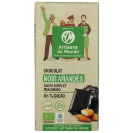 Chocolat Bio Noir cacao 58% – Amandes 12% – sucre de canne complet 100G